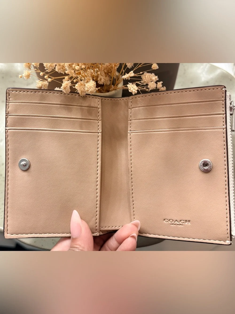 Coach Chalk Pebbled Leather Snap Wallet with Zip Coin Pocket